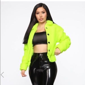 Super cute Neon Yellow Sherpa Jacket 🎾